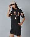 Shop Women's Black Hanging Mickey Graphic Printed Oversized Dress-Front