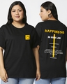 Shop Women's Black Happiness Typography Plus Size Boyfriend T-shirt-Front