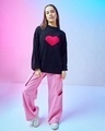Shop Women's Black Heart Graphic Printed Super Loose Fit Flatknit Sweater