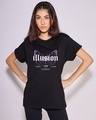Shop Women's Black Illusion Graphic Printed Boyfriend T-shirt-Front
