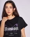 Shop Women's Black Illusion Graphic Printed Boyfriend T-shirt