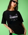 Shop Women's Black Illusion Graphic Printed Oversized T-shirt-Front