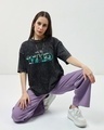 Shop Women's Black Into The Wild Graphic Printed Oversized Acid Wash T-shirt