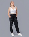 Shop Women's Black Loose Comfort Fit Cargo Track Pants-Full