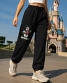 Shop Women's Black Mickey Graphic Printed Oversized Joggers-Front