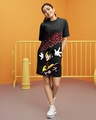 Shop Women's Black Mickey Graphic Printed Oversized T-shirt Dress-Front