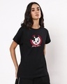 Shop Women's Black Mickey Mouse Stamp (DL) Graphic Printed Boyfriend T-shirt-Front