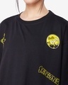 Shop Women's Black Minion Badges Graphic Printed Oversized T-shirt