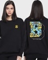 Shop Women's Black Minions Me Want Banana Graphic Printed Oversized Sweatshirt-Front