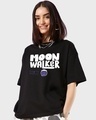 Shop Women's Black Moon Walker Typography Oversized T-shirt-Front