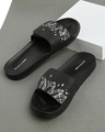 Shop Women's Black Mystic Crystals Printed Velcro Sliders-Design
