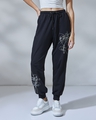Shop Women's Black Naruto Pose Graphic Printed Super Loose Fit Joggers-Front