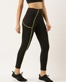 Shop Women's Black & Neon Green Piping Skinny Fit Tights-Design