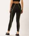 Shop Women's Black & Neon Green Piping Skinny Fit Tights-Full