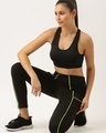 Shop Women's Black & Neon Green Piping Skinny Fit Tights