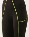 Shop Women's Black & Neon Green Piping Skinny Fit Tights