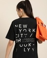 Shop Women's Black New York City Typography Oversized T-shirt-Front