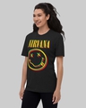 Shop Women's Black Nirvana Typography Loose Fit T-shirt-Full