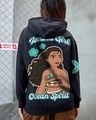 Shop Women's Black Ocean Child Graphic Printed Oversized Hoodies-Front