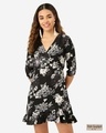 Shop Women's Black & Off White Floral Print Wrap Dress-Front