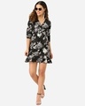 Shop Women's Black & Off White Floral Print Wrap Dress-Full