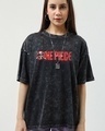 Shop Women's Black One Piece Logo Graphic Printed Oversized Acid Wash T-shirt-Front