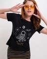 Shop Women's Black One With The Universe Graphic Printed T-shirt-Front