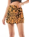 Shop Women's Black & Orange All Over Printed Skorts-Front