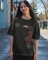 Shop Women's Black Ordinari Graphic Printed Oversized Acid Wash T-shirt-Front