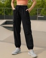Shop Women's Black Oversized Cargo Joggers-Front