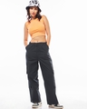 Shop Women's Black Oversized Cargo Parachute Pants-Full