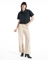 Shop Women's Black Oversized Crop Cotton Linen Shirt