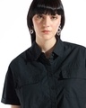 Shop Women's Black Oversized Crop Cotton Linen Shirt