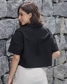 Shop Women's Black Oversized Crop Cotton Linen Shirt-Design
