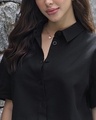 Shop Women's Black Oversized Crop Cotton Linen Shirt