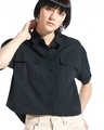 Shop Women's Black Oversized Crop Shirt-Front