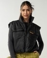 Shop Women's Black Oversized Gilet Jacket-Front