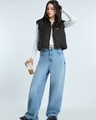 Shop Women's Black Oversized Gilet Jacket-Full