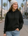 Shop Women's Black Oversized Cropped Hoodies-Front