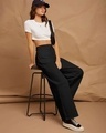 Shop Women's Black Oversized Pleated Wide Leg Korean Pants-Full