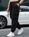 Shop Women's Black Oversized Plus Size Cargo Joggers-Front