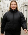 Shop Women's Black Oversized Plus Size Puffer Jacket-Front