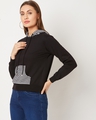 Shop Women's Black Oversized Shadow Dancing Striped Hooded Sweatshirt-Design