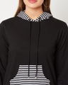 Shop Women's Black Oversized Shadow Dancing Striped Hooded Sweatshirt-Full