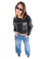 Shop Women's Black & Grey Typography Oversized Crop Sweatshirt