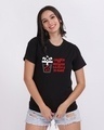Shop Women's Black Panda Adulting is Hard Typography Cotton T-shirt-Front
