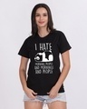 Shop Women's Black Panda Hate Morning People Typography Cotton T-shirt-Front