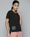 Shop Women's Black Pause and Reset Typography Slim Fit T-shirt-Front