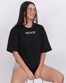 Shop Women's Black Peace Typography Oversized T-shirt-Front