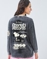 Shop Women's Black Peanuts Records Graphic Printed Oversized Acid Wash T-shirt-Front